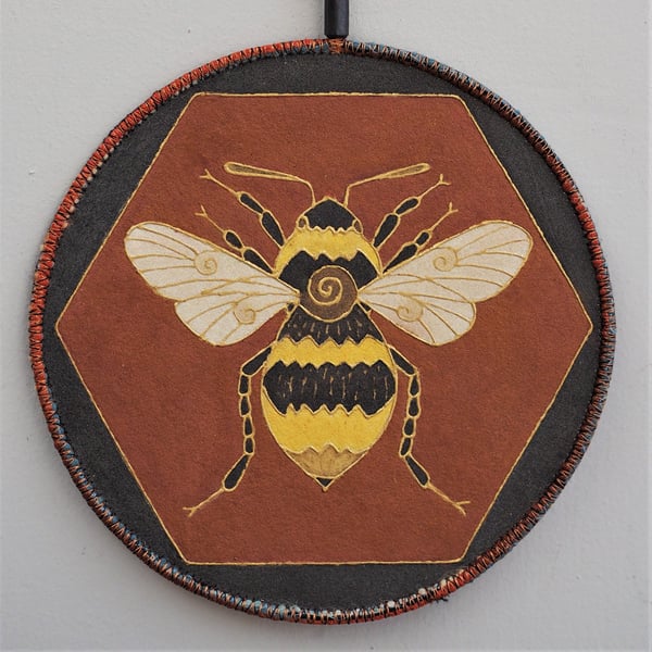 BEE07-Bee Mandala Wall Hanging-17.5cm diameter-Bronze-Dark Brown-Copper-Gold