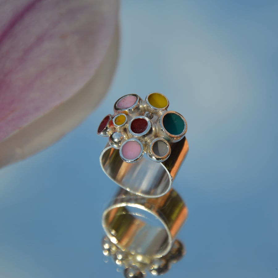 Sterling silver multi coloured bubble ring