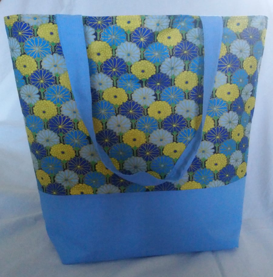 Blue, Yellow and Gold Floral Design Tote Bag