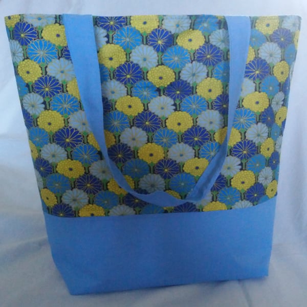Blue, Yellow and Gold Floral Design Tote Bag