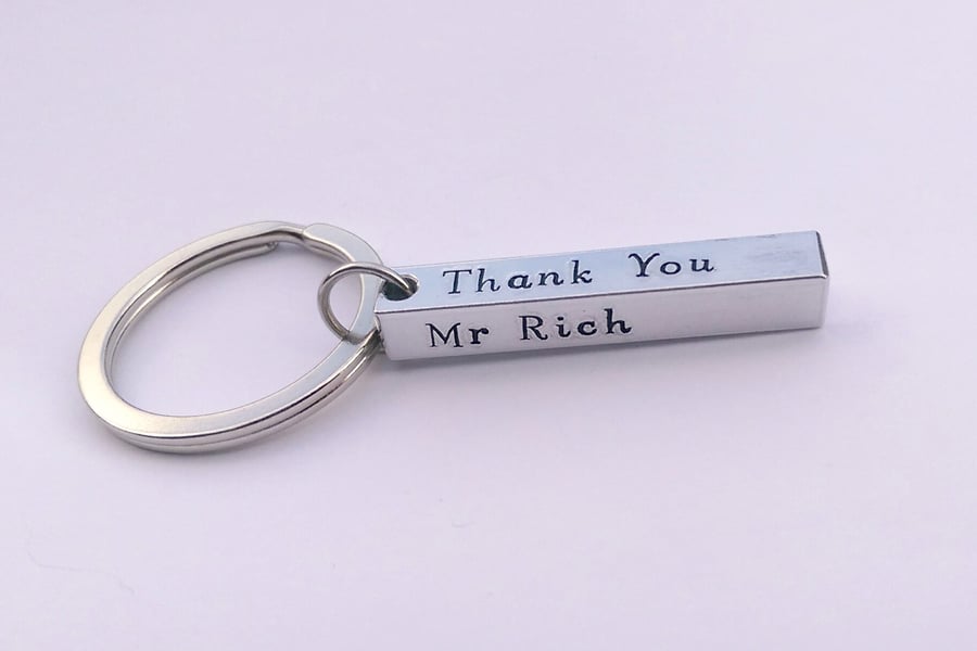 Personalised teacher thank you present bar keyring