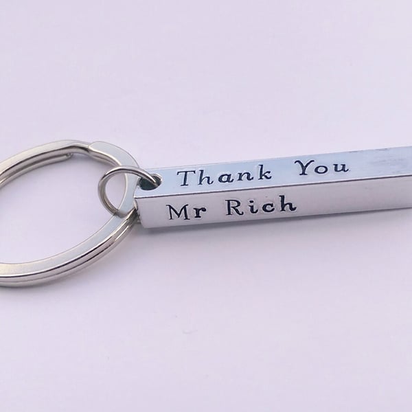 Personalised teacher thank you present bar keyring