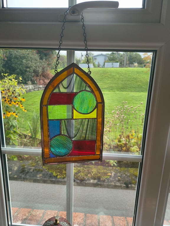 Stained Glass Suncatcher,  Gothic Arch Design