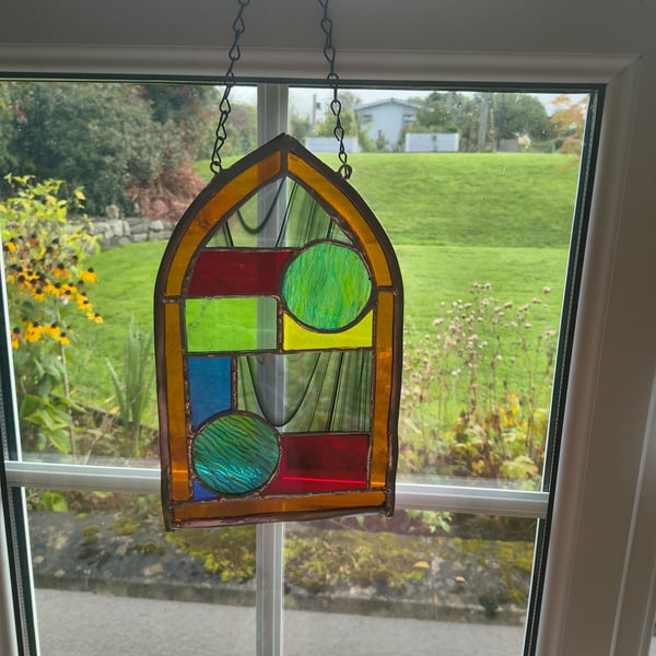 Stained Glass Suncatcher,  Gothic Arch Design