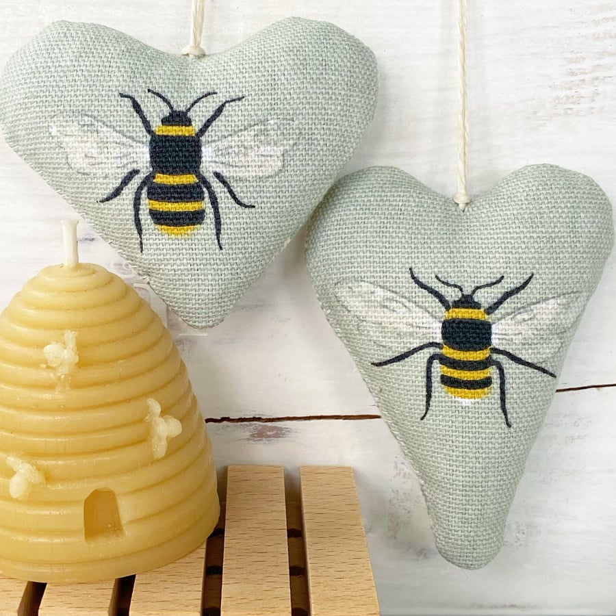 BEE HEART - sage green or teal, lavender