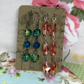 Two pairs colourful glass earrings