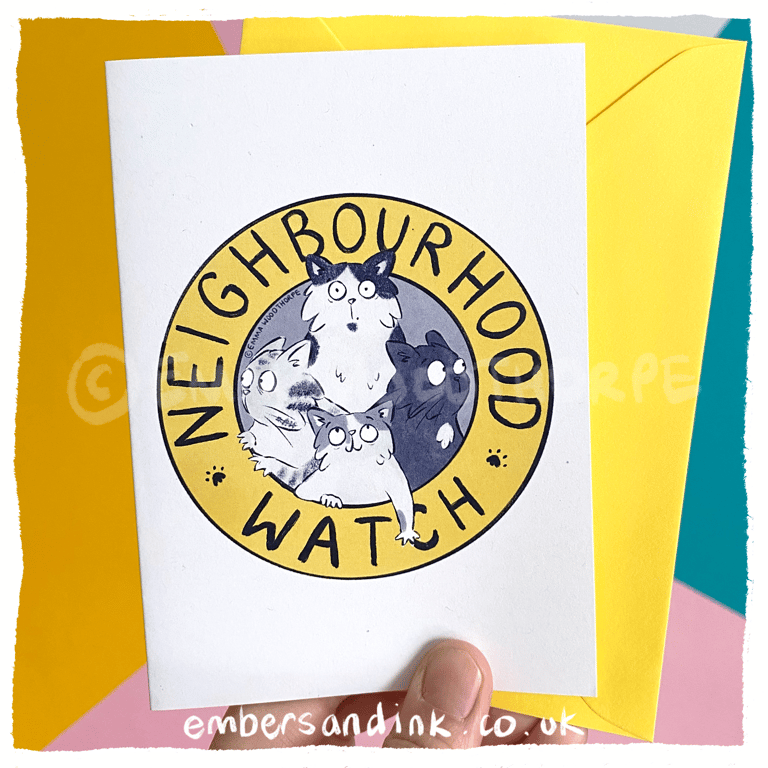 Neighbourhood Watch Cats Greetings Card