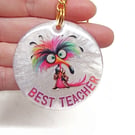 Funny Rainbow Bird Best Teacher Gift, Handmade Resin Keyring