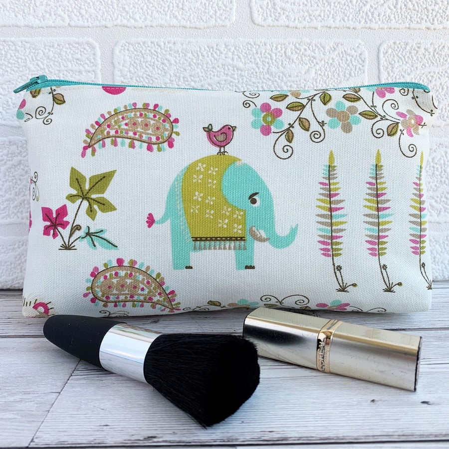 Elephant and tropical plants make up bag, cosmetic bag