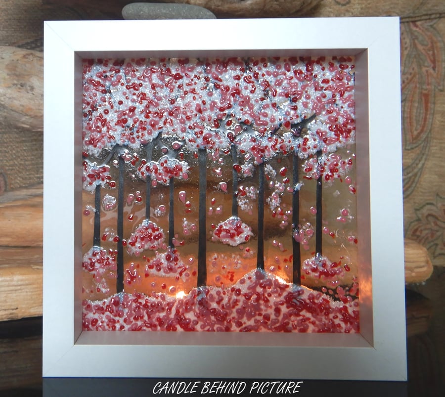 HANDMADE FUSED GLASS  'CHERRY BLOSSOM TREES' PICTURE
