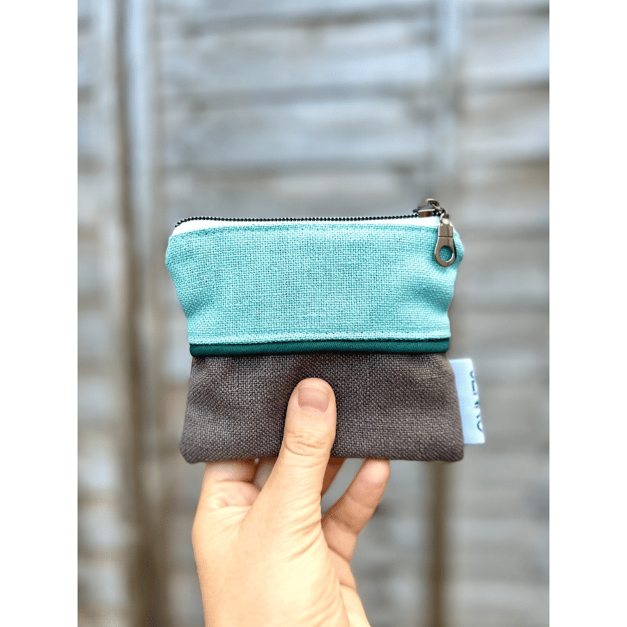 Handmade Small Fabric Brown and Turquoise Purse - Fabric Pouch  - Misty Moorland