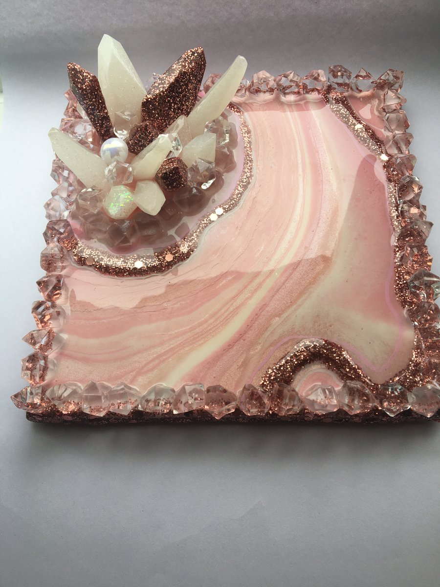 One of a kind resin art, pink sparkly ring or candle holder, jewellery dish