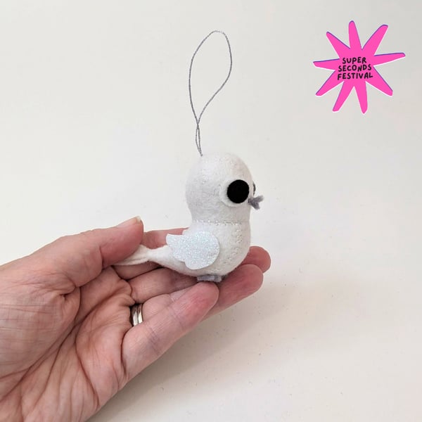 White Sparkly Bird - Hanging Decoration - Super Seconds Festival