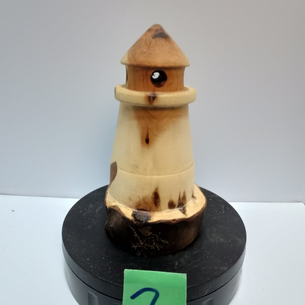 Handmade Yew wood Light house ornament, 