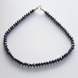 Metallic Blue Crystal Bead Choker - UK Free Post