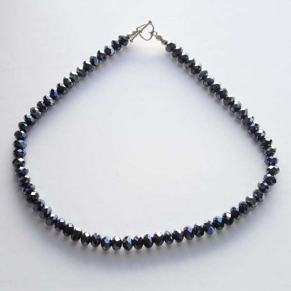 Metallic Blue Crystal Bead Choker - UK Free Post