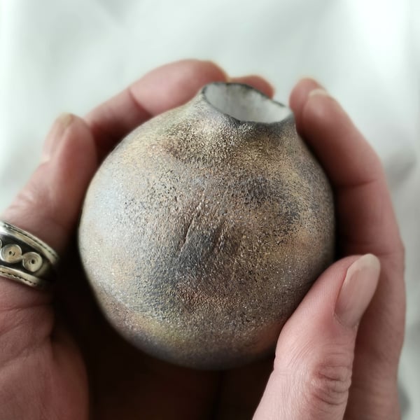 Round Bud Vase, Wabi Sabi Clay Vessel, Calming Home Decor