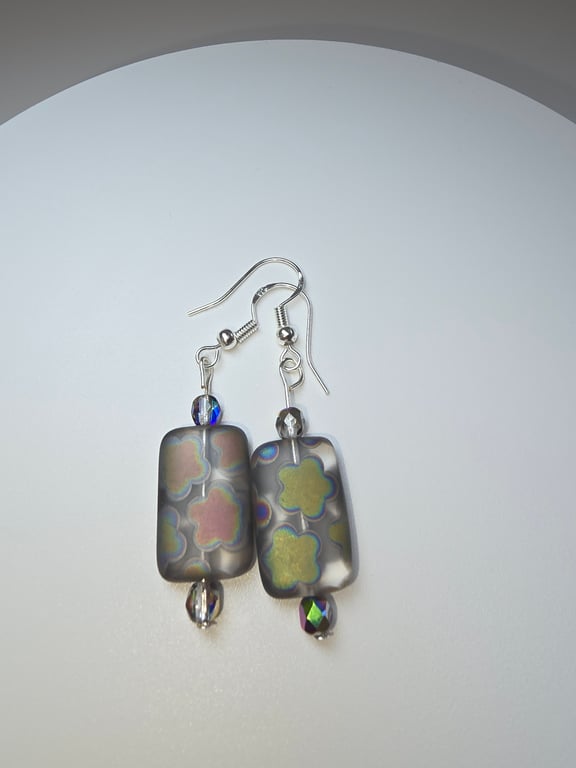 Clear matt peacock rectangular earrings
