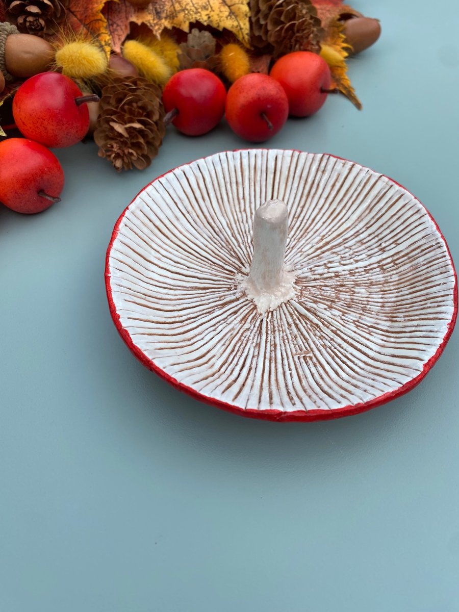 Handmade mushroom trinket dish, clay autumn home decor