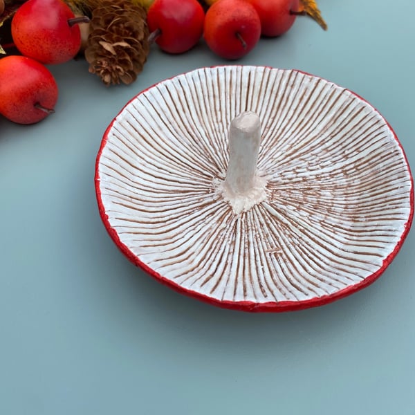 Handmade mushroom trinket dish, clay autumn home decor