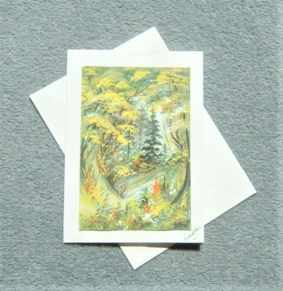 hand painted woodland greetings card blank ( ref F 308)