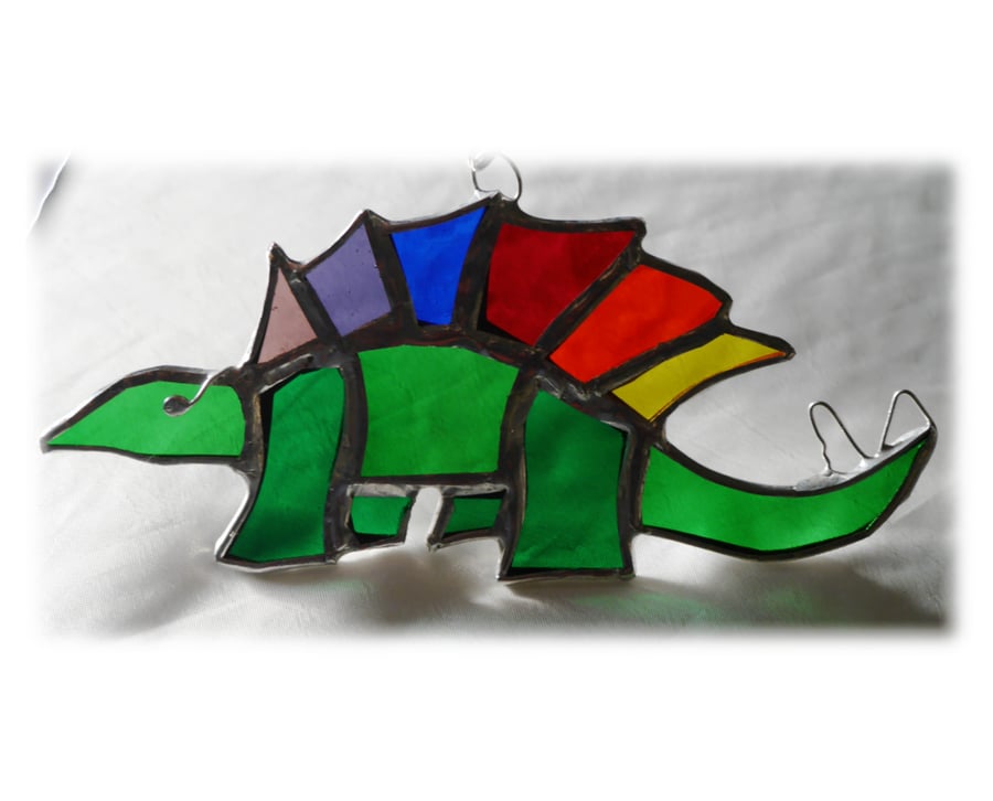 Dinosaur Suncatcher Stained Glass Stegosaurus Rainbow 023