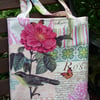 Tote Shopping Bag Pink Green Aqua Cream