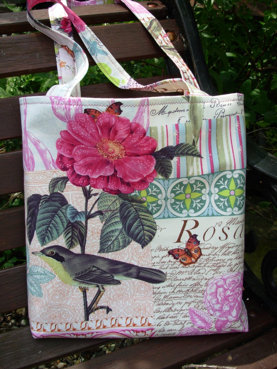 Tote Shopping Bag Pink Green Aqua Cream