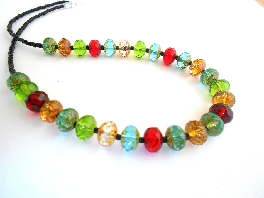 Czech Glass Picasso Finish Bead Necklace