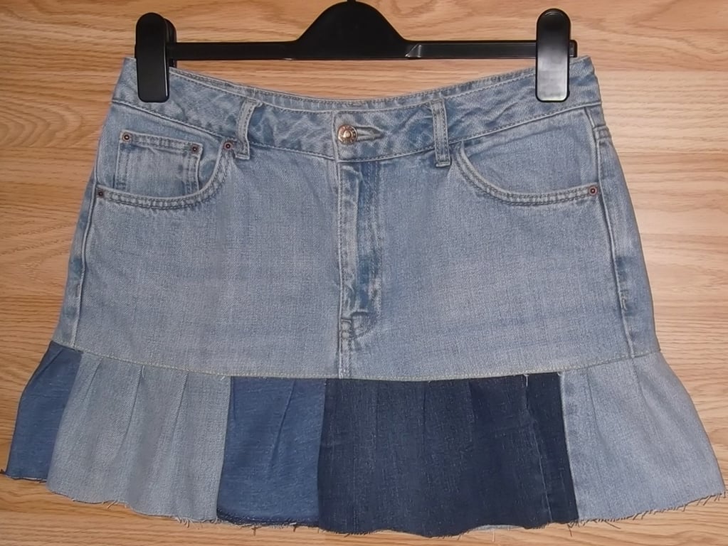 Jean Skirt M Blue Mini Unique Handmade upcycled denim 