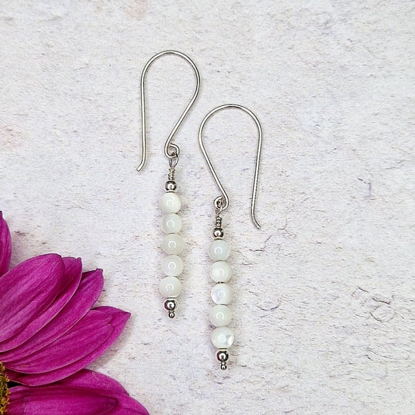 Mother of Pearl and Silver Drop Earrings