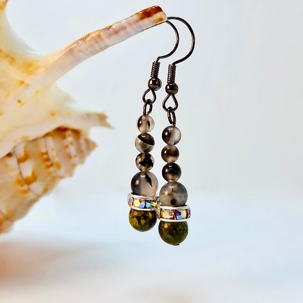 Serpentine And Dragon Vein Agate Earrings - Birthday, Anniversary, Gifts For Her