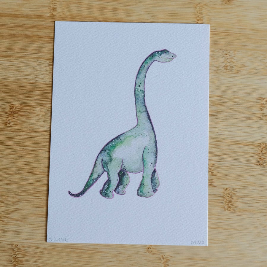Diplodocus,  dinosaur art print, watercolour galaxy 