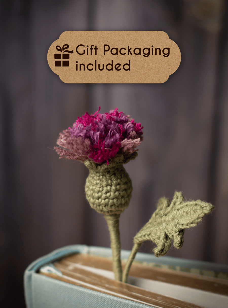 Thistle Flower Crochet Bookmark with Gift Packaging