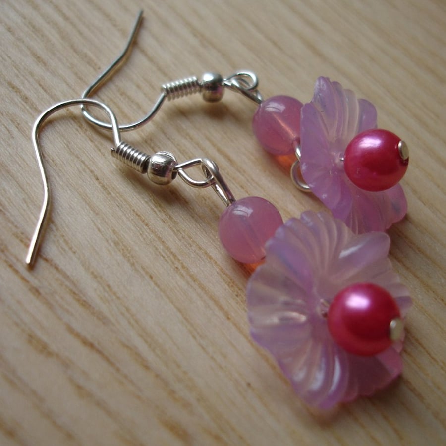 Pink Lucite Flower Earrings