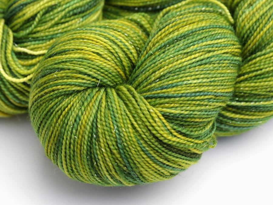 SALE: Garden Faeries - Silver Sparkly Superwash Merino 4 ply yarn
