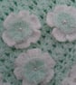 Crochet baby hat and blanket pale mint and white with crocheted flowers gift  - Image 2
