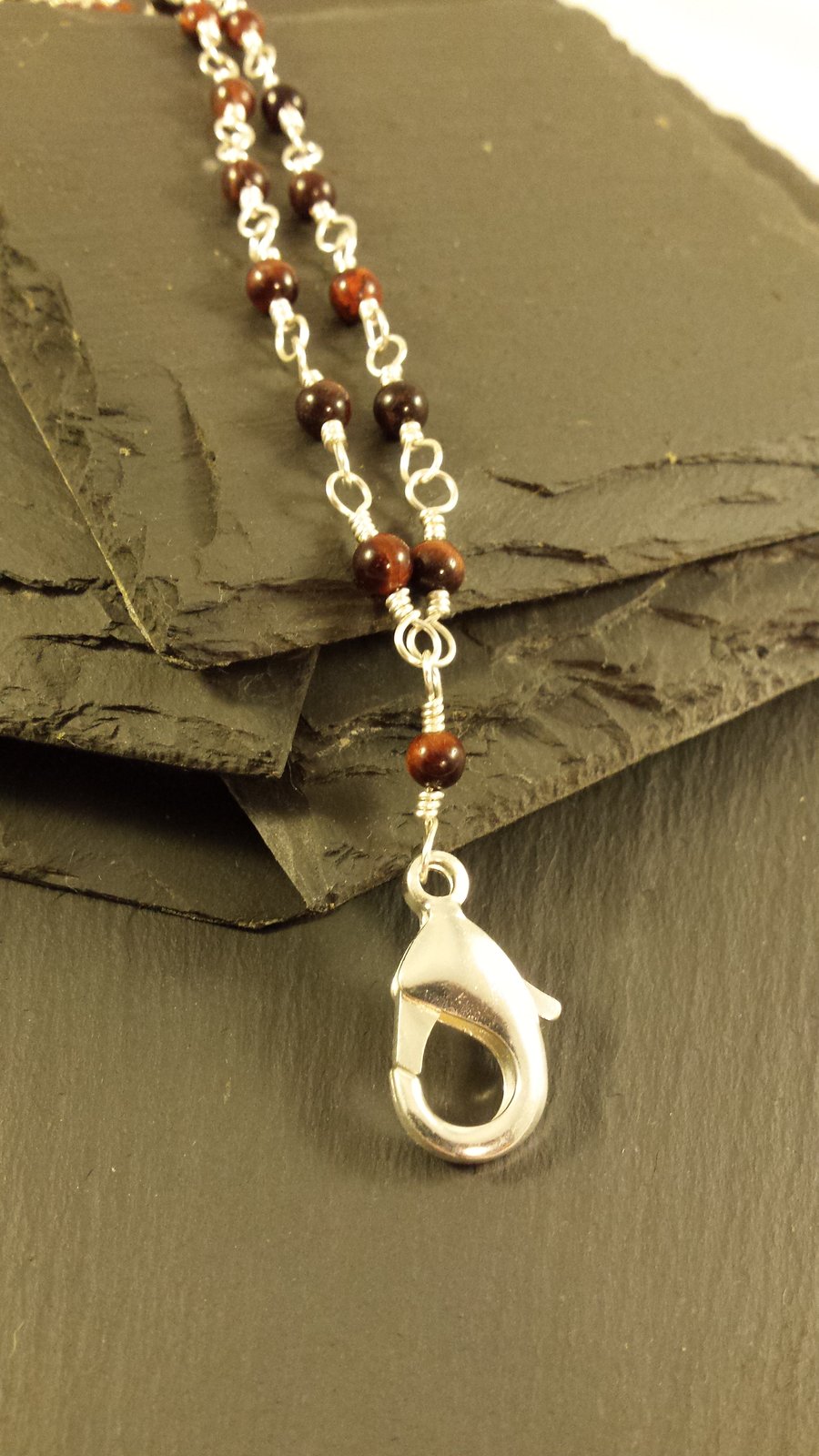 Red Tigers Eye Rosary Link Lanyard chain