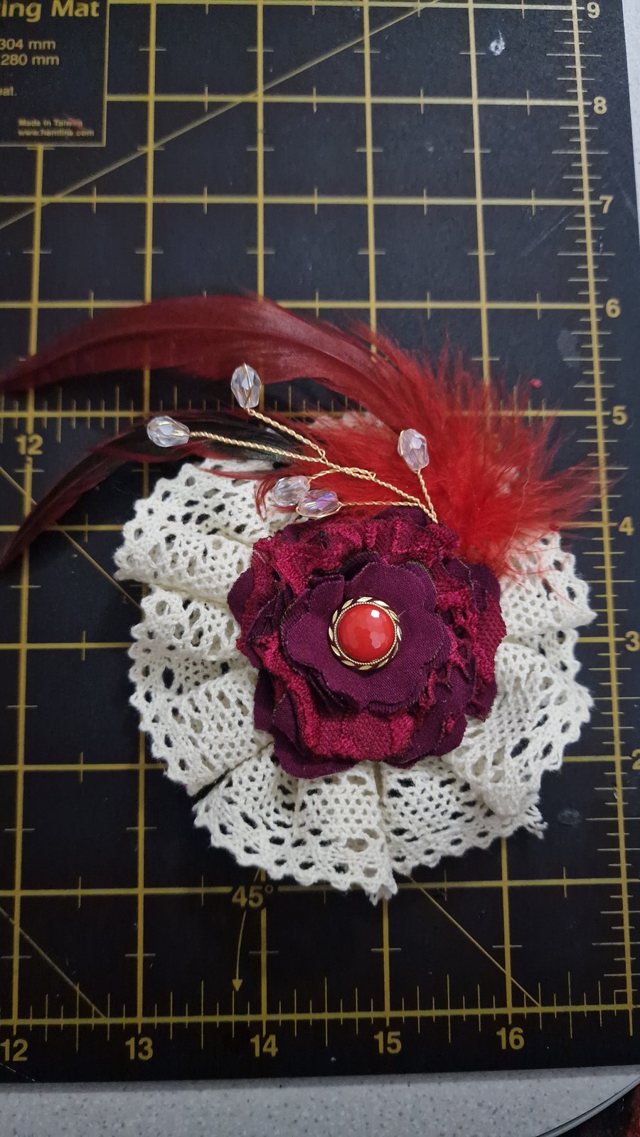 Vintage styled fabric flower, hair clip, broach