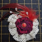 Vintage styled fabric flower, hair clip, broach