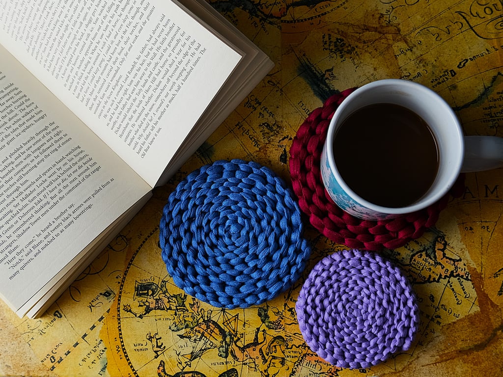 One Dark Red Macramé Drinks Coaster