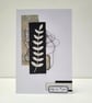 Mixed Media Art Greeting Card - Botanical Silhouette and Thread Panel