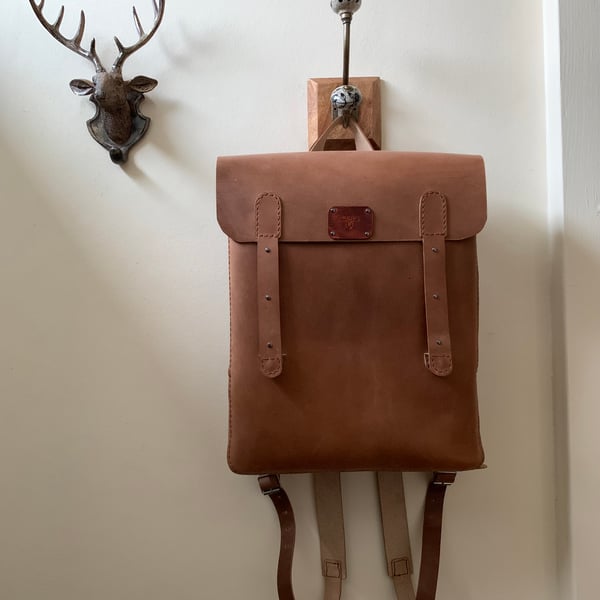 Vintage brown leather unisex backpack handmade with adjustable shoulder straps 