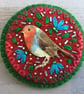 Hand Embroidered Christmas Robin Brooch - Image 1