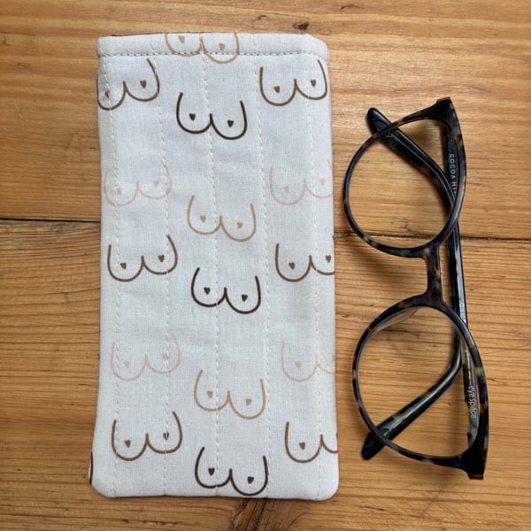 Boobs Print Quilted Fabric Glasses Case
