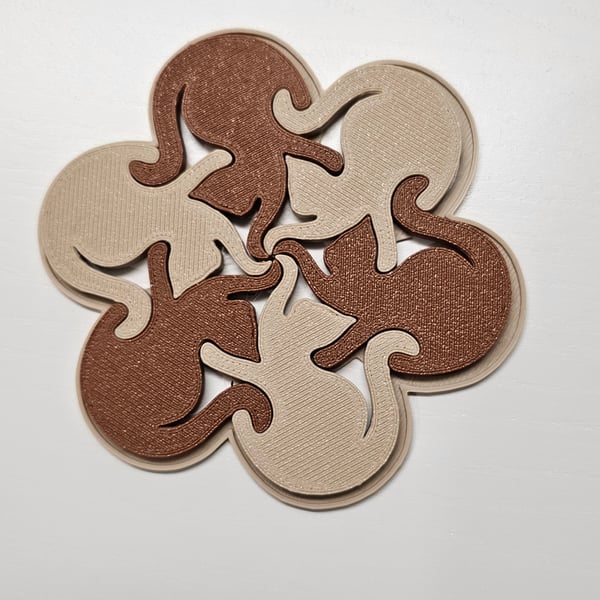 Cat Puzzle Coaster – Interlocking Cat Mandala Design (10cm)