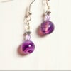 Purple banded agate and Swarovski crystal dangle earrings
