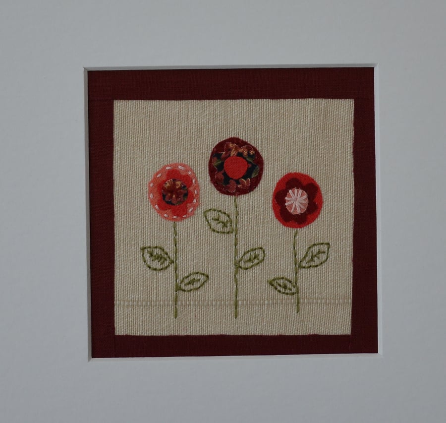 Textile Art - Three Small Flowers