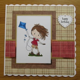 Rocco Flying His Kite - 7x7" Birthday Card