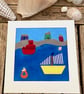 Ships sailing by textile picture. - Image 2
